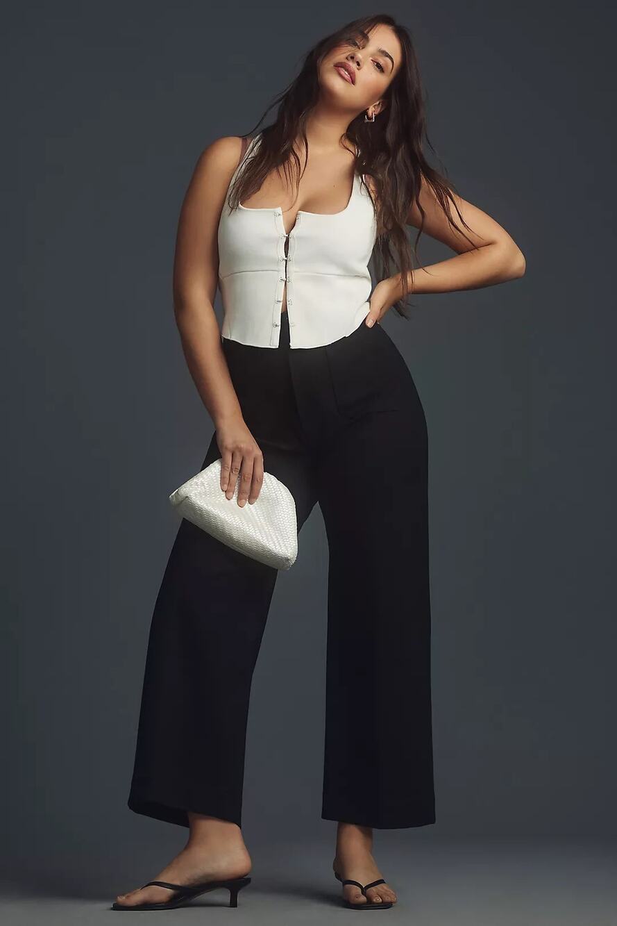 Maeve The Colette Ponge Crop Wide Leg Pants size 31 Black Stretch Office Minimal